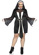 Nun, costume dress, sheer inlays, turtle neck, bell sleeves, XL to 4XL